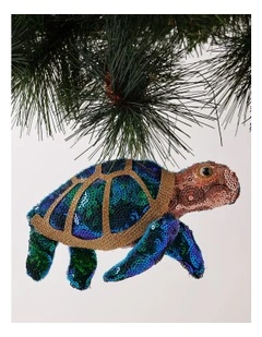 Eucalyptus Christmas Plush Sequin Turtle Ornament 17cm in Green