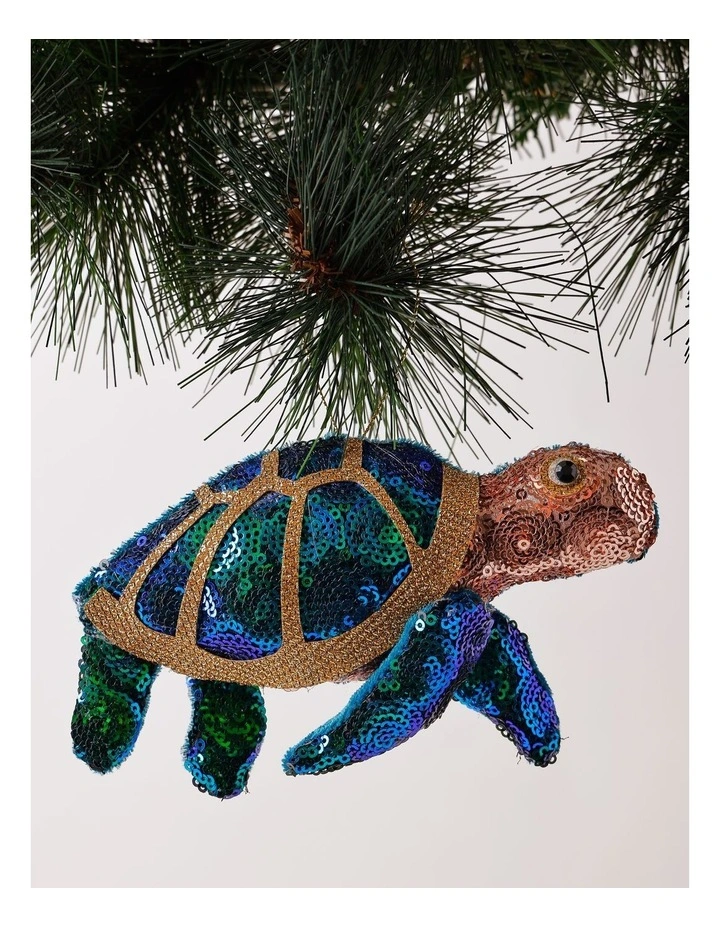 Eucalyptus Christmas Plush Sequin Turtle Ornament 17cm in Green image 1