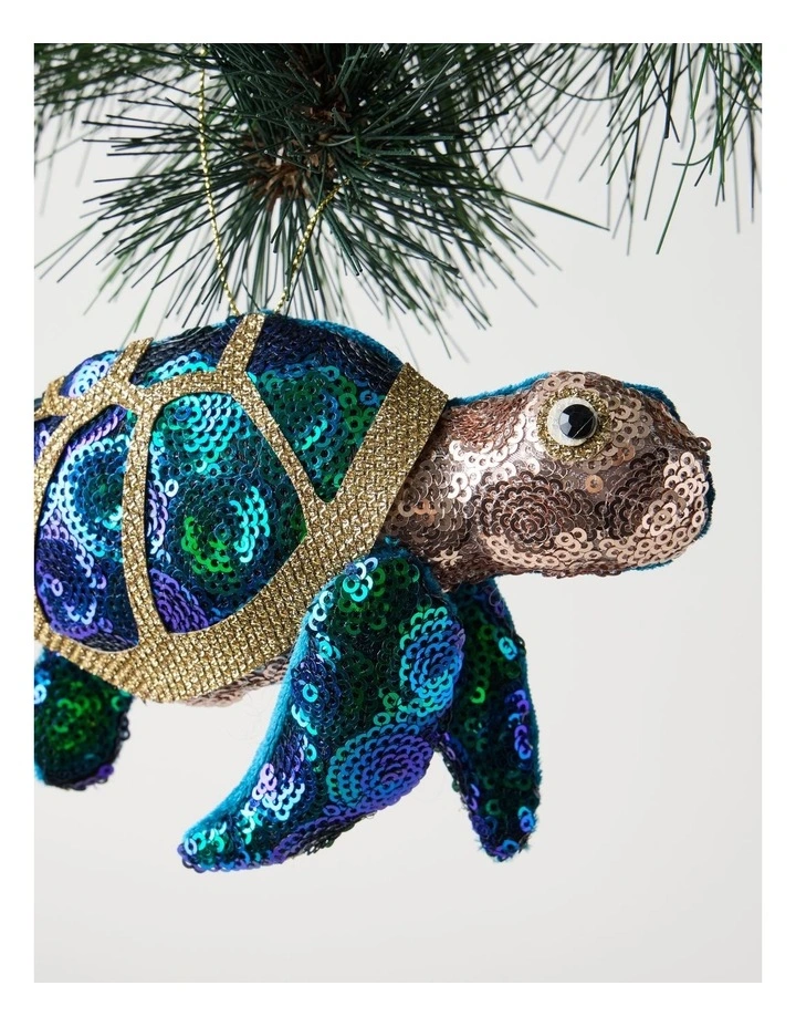 Eucalyptus Christmas Plush Sequin Turtle Ornament 17cm in Green image 2