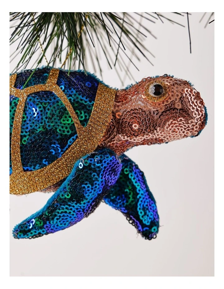 Eucalyptus Christmas Plush Sequin Turtle Ornament 17cm in Green image 2