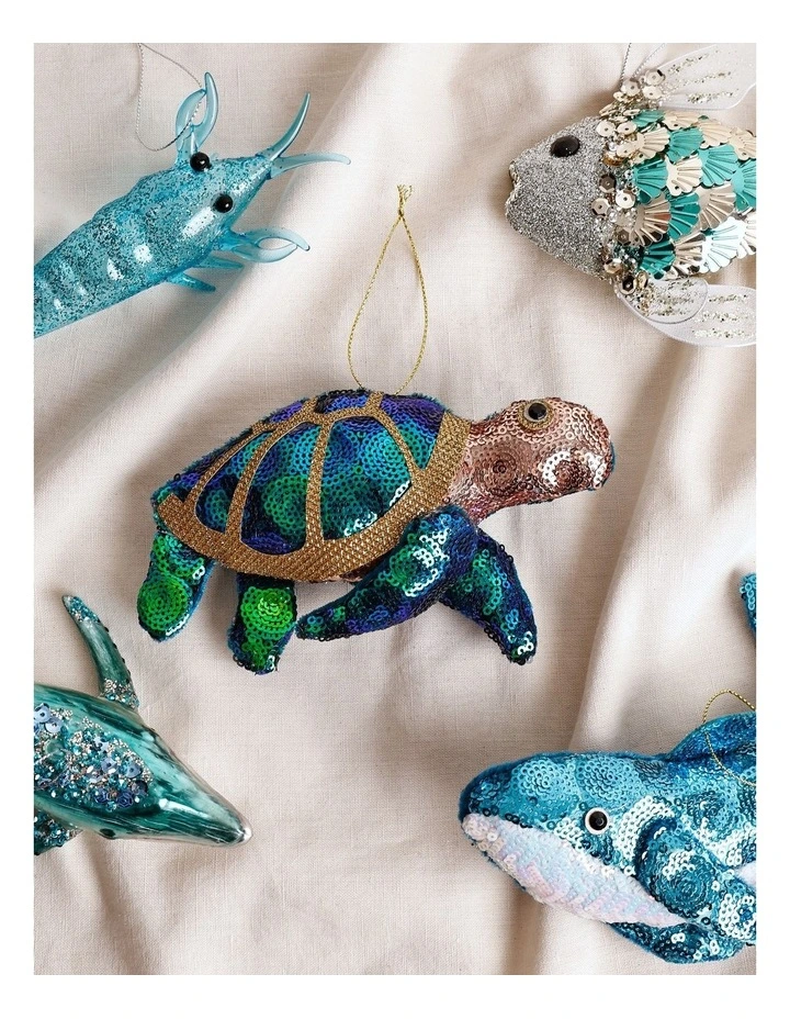 Eucalyptus Christmas Plush Sequin Turtle Ornament 17cm in Green image 3