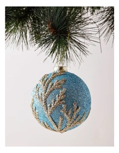 Eucalyptus Christmas Styrofoam Glitter Coral Bauble 10cm in Blue
