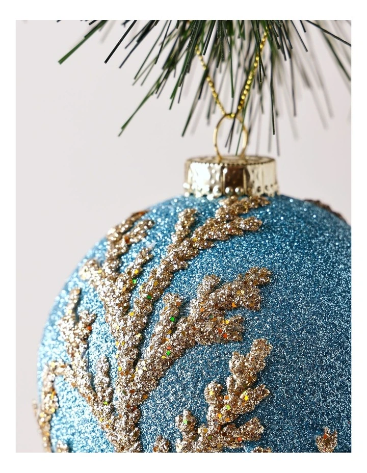 Eucalyptus Christmas Styrofoam Glitter Coral Bauble 10cm in Blue image 2