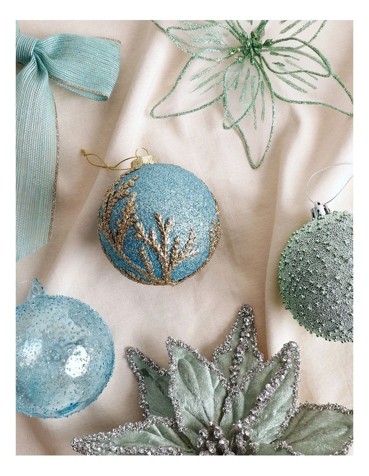 Eucalyptus Christmas Styrofoam Glitter Coral Bauble 10cm in Blue image 3