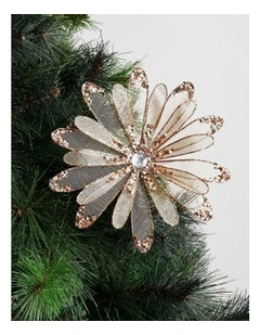 Luxe Christmas Fabric Embellished Flower Clip 20cm in Rose Gold