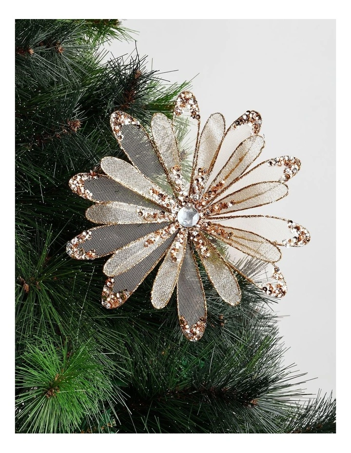 Luxe Christmas Fabric Embellished Flower Clip 20cm in Rose Gold image 1