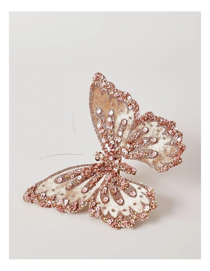 Luxe Christmas Fabric Glitter Butterfly with Jewels Clip 19cm in Pink image 2