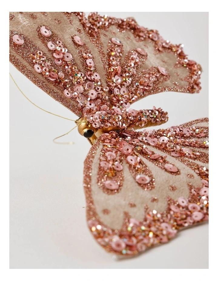 Luxe Christmas Fabric Glitter Butterfly with Jewels Clip 19cm in Pink image 3