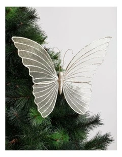 Luxe Christmas Oversized Glittered Butterfly Clip 38cm in Champagne
