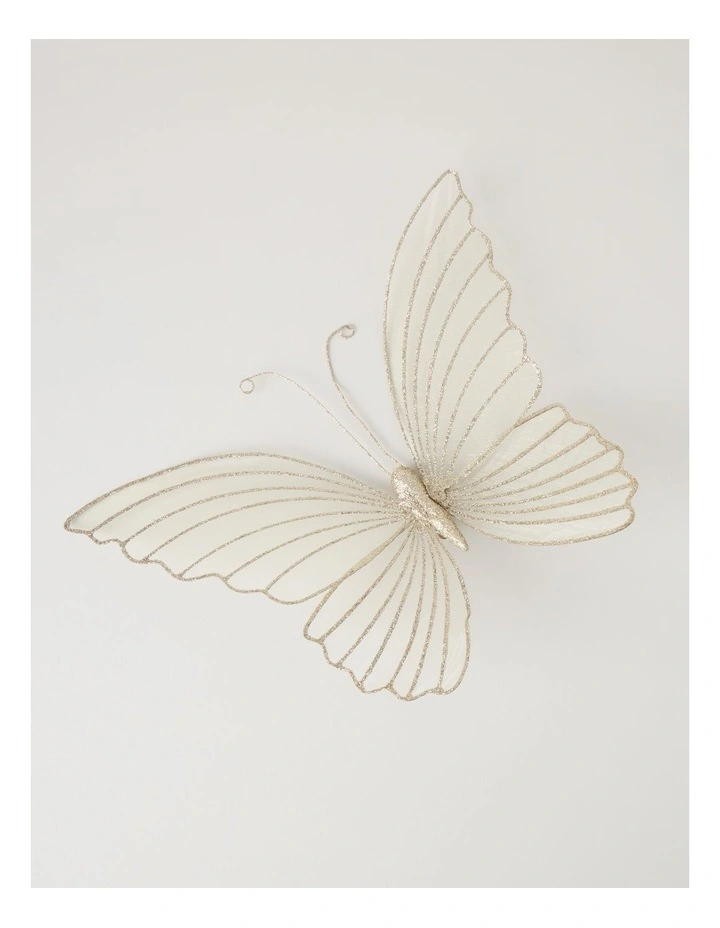 Luxe Christmas Oversized Glittered Butterfly Clip 38cm in Champagne image 2