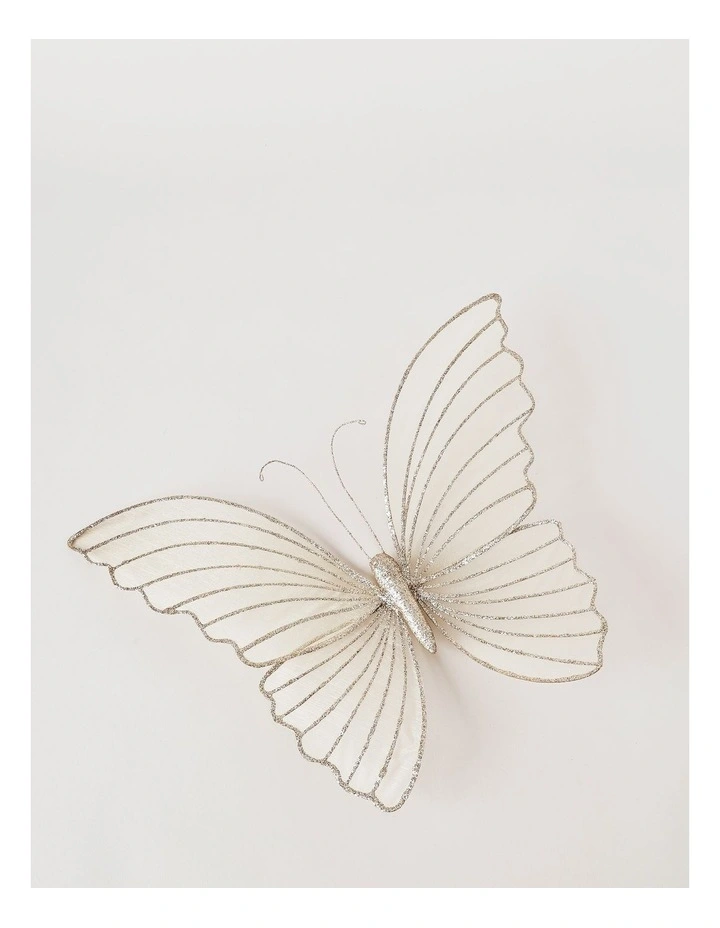 Luxe Christmas Oversized Glittered Butterfly Clip 38cm in Champagne image 2