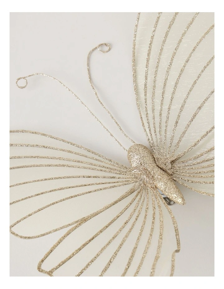 Luxe Christmas Oversized Glittered Butterfly Clip 38cm in Champagne image 3