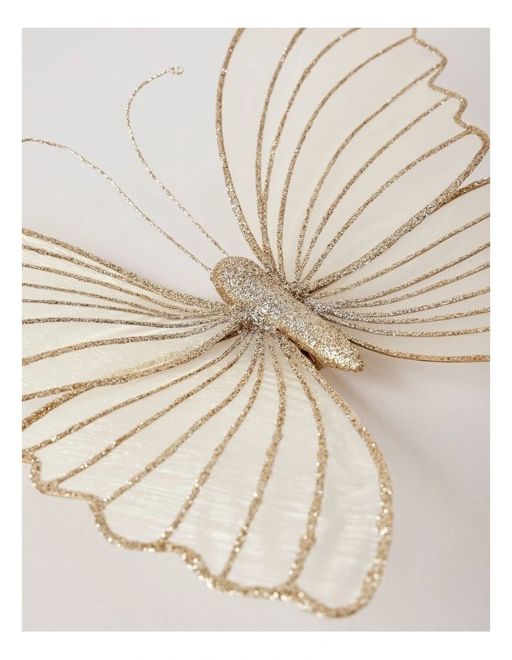 Luxe Christmas Oversized Glittered Butterfly Clip 38cm in Champagne image 3