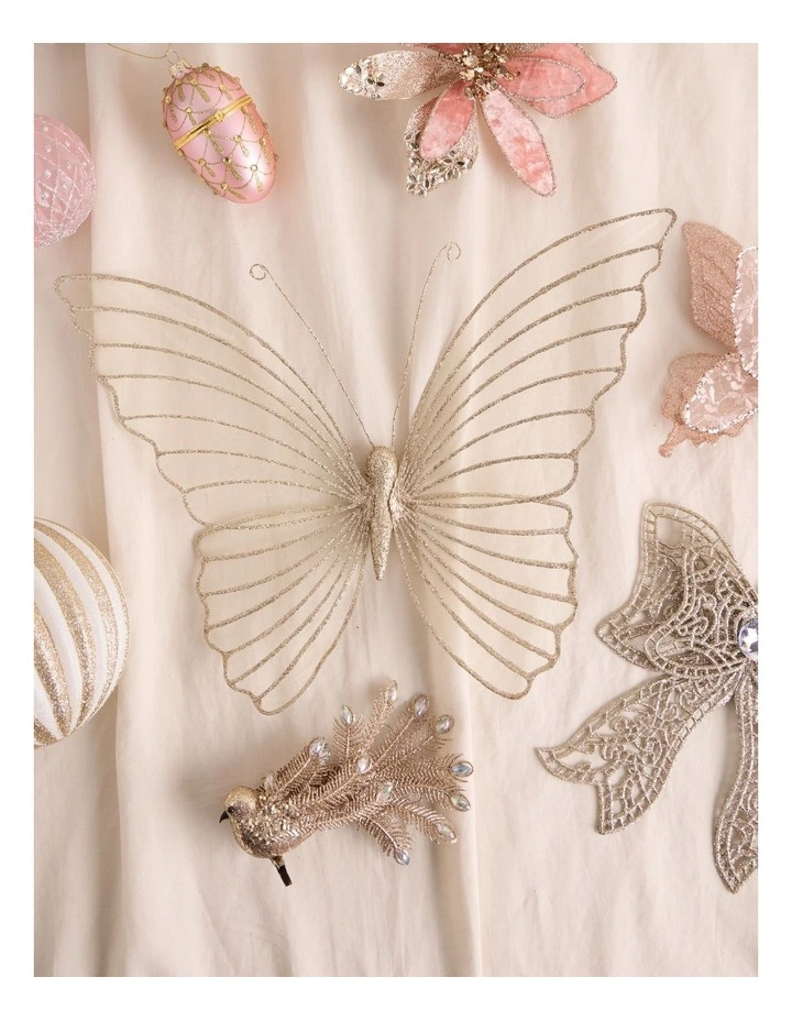 Luxe Christmas Oversized Glittered Butterfly Clip 38cm in Champagne image 4