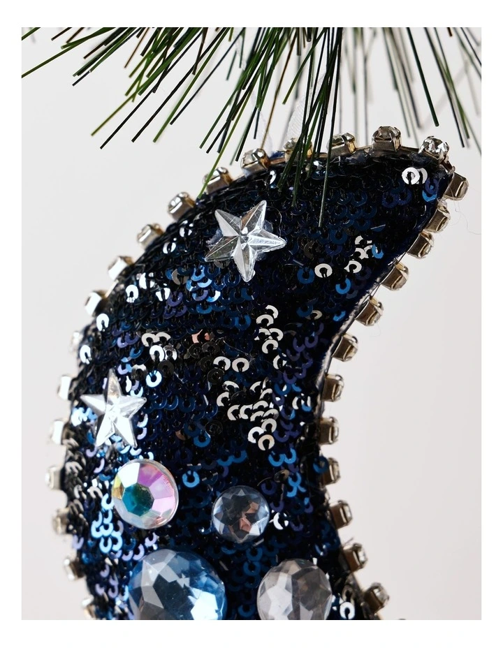 Luxe Christmas Embellished Plush Moon Ornament 12cm in Navy image 2