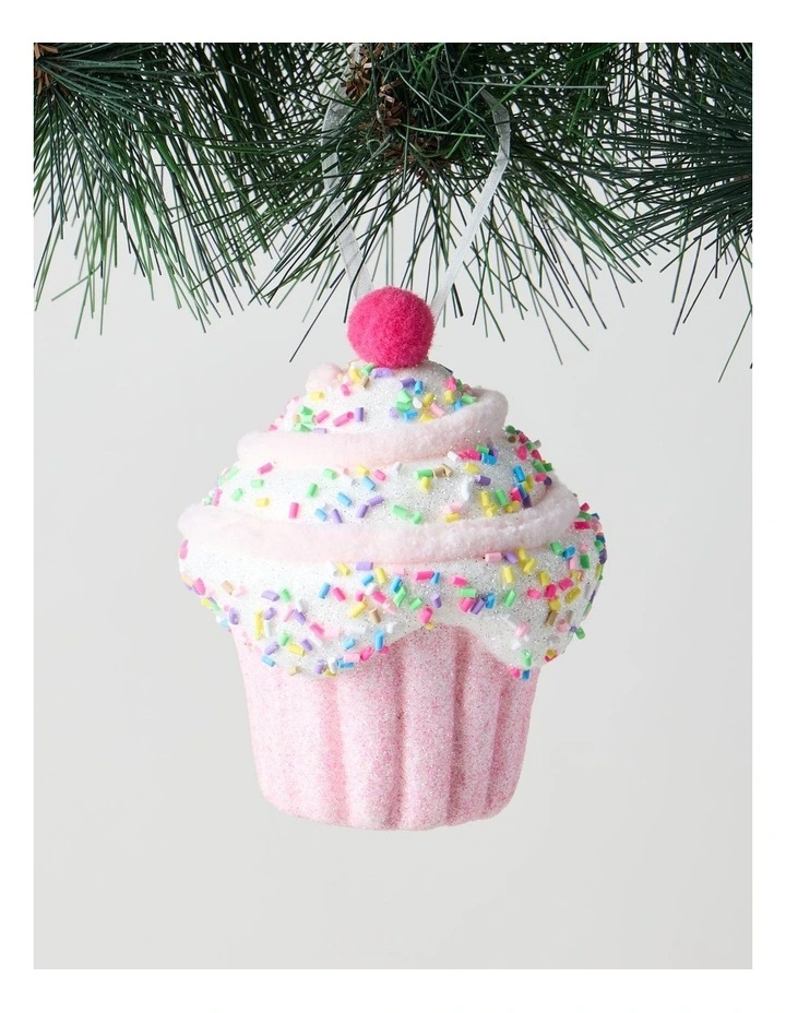 Nostalgia Christmas Styrofoam Cupcake with Cherry Ornament 10cm in Pink image 1