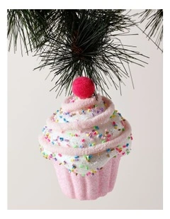 Candyland Christmas Styrofoam Cupcake with Cherry Ornament 10cm in Pink