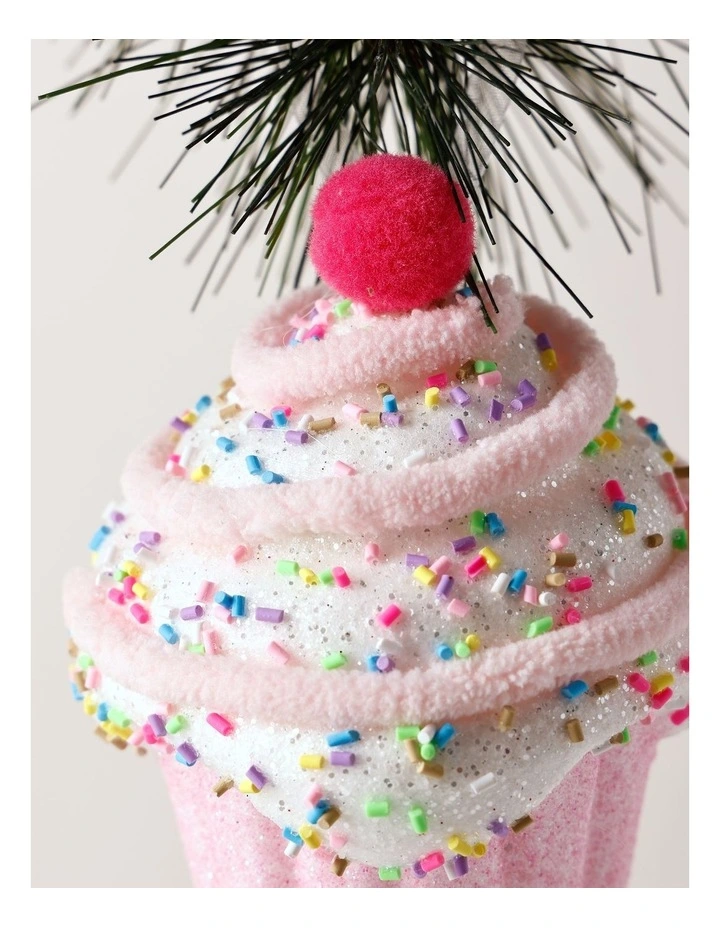 Candyland Christmas Styrofoam Cupcake with Cherry Ornament 10cm in Pink image 2