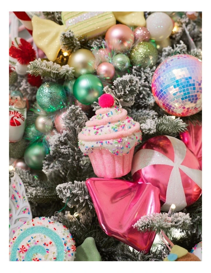 Candyland Christmas Styrofoam Cupcake with Cherry Ornament 10cm in Pink image 3
