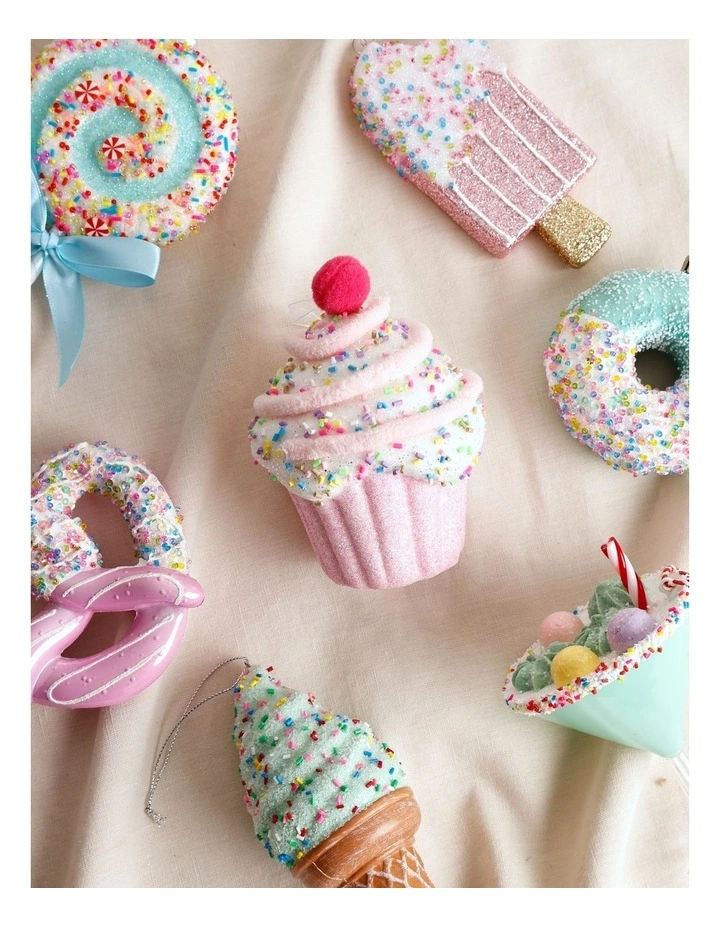 Candyland Christmas Styrofoam Cupcake with Cherry Ornament 10cm in Pink image 4