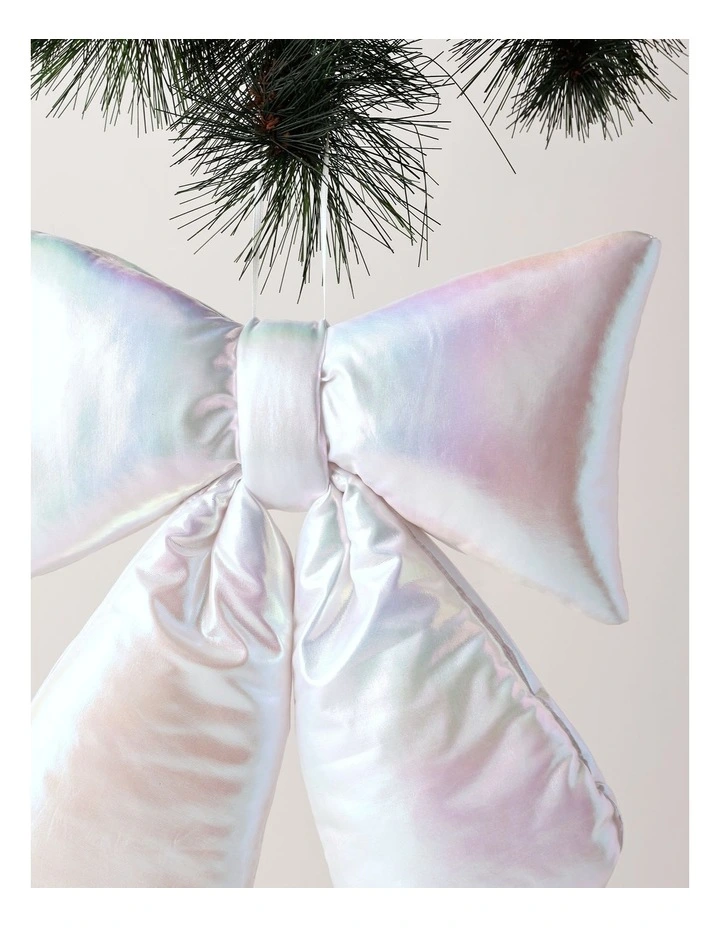 Candyland Christmas Fabric Oversized Iridescent Bow 38cm in White image 2