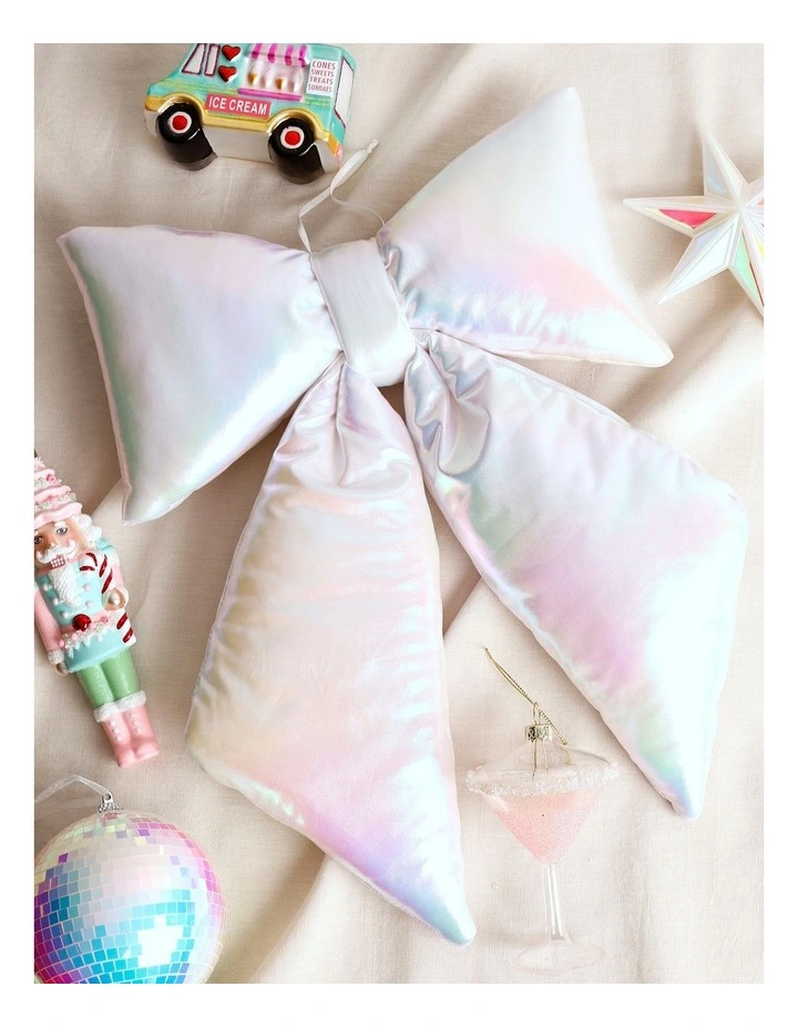 Candyland Christmas Fabric Oversized Iridescent Bow 38cm in White image 4