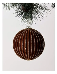 Harvest Christmas Flocked Ribbed Bauble 10cm in Brown