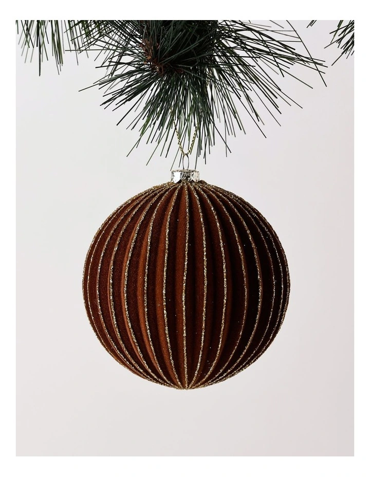 Harvest Christmas Flocked Ribbed Bauble 10cm in Brown image 1
