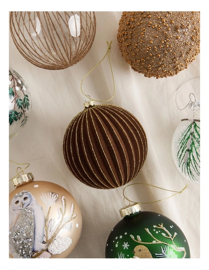 Harvest Christmas Flocked Ribbed Bauble 10cm in Brown image 3