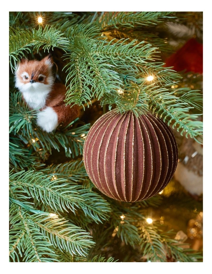 Harvest Christmas Flocked Ribbed Bauble 10cm in Brown image 3