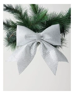 Luxe Christmas Fabric Bejewelled Bow Clip 29cm in Silver