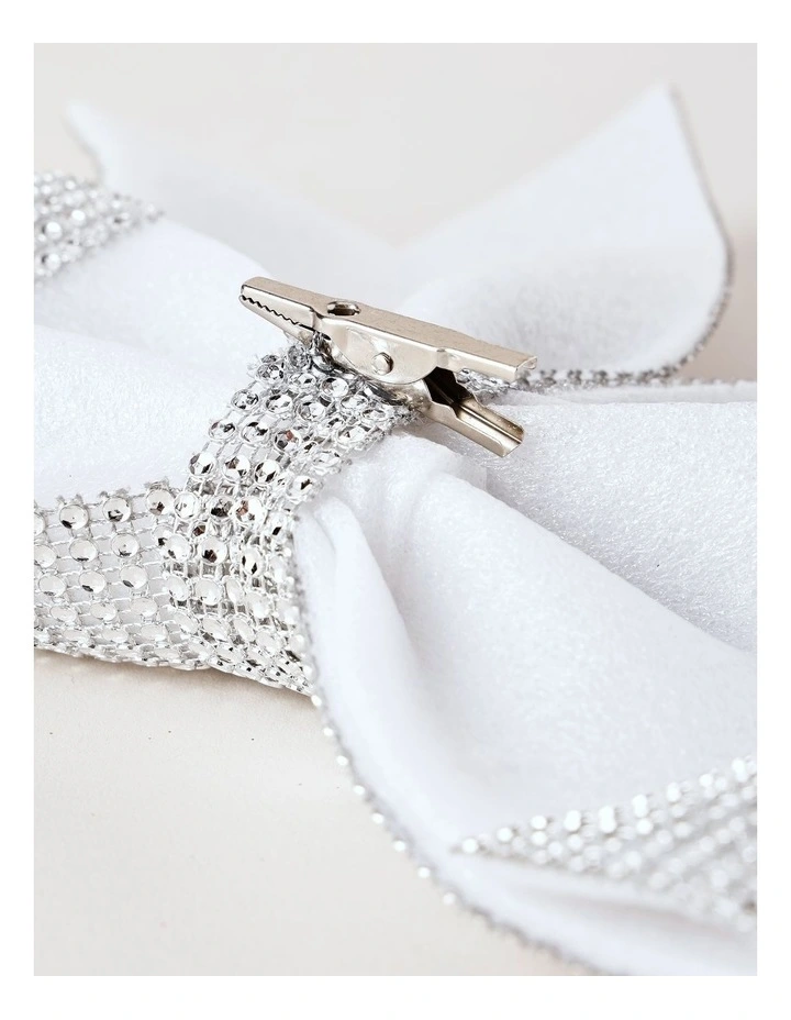 Luxe Christmas Fabric Bejewelled Bow Clip 29cm in Silver image 4