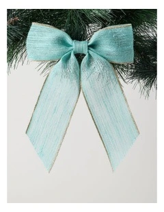 Eucalyptus Christmas Fabric Bow with Glitter Trim Clip 23cm in Blue