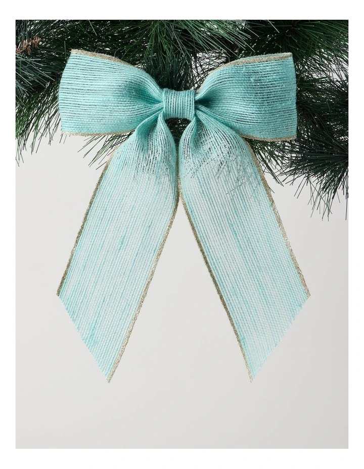 Eucalyptus Christmas Fabric Bow with Glitter Trim Clip 23cm in Blue image 1