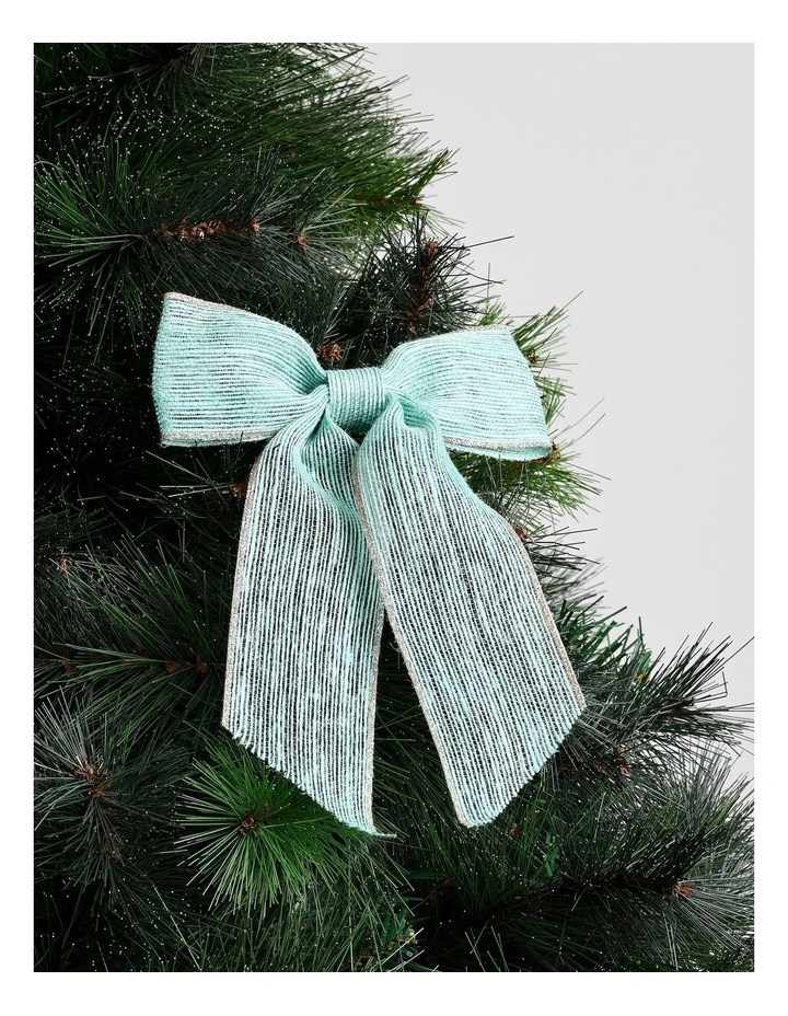 Eucalyptus Christmas Fabric Bow with Glitter Trim Clip 23cm in Blue image 1
