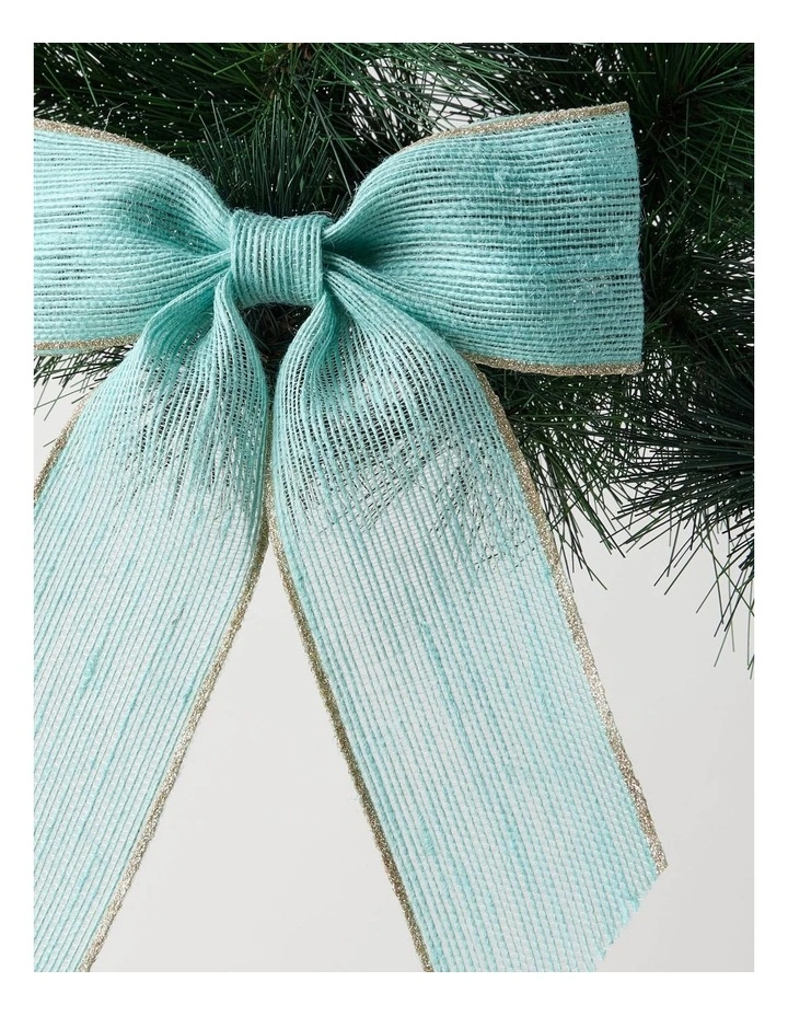 Eucalyptus Christmas Fabric Bow with Glitter Trim Clip 23cm in Blue image 2