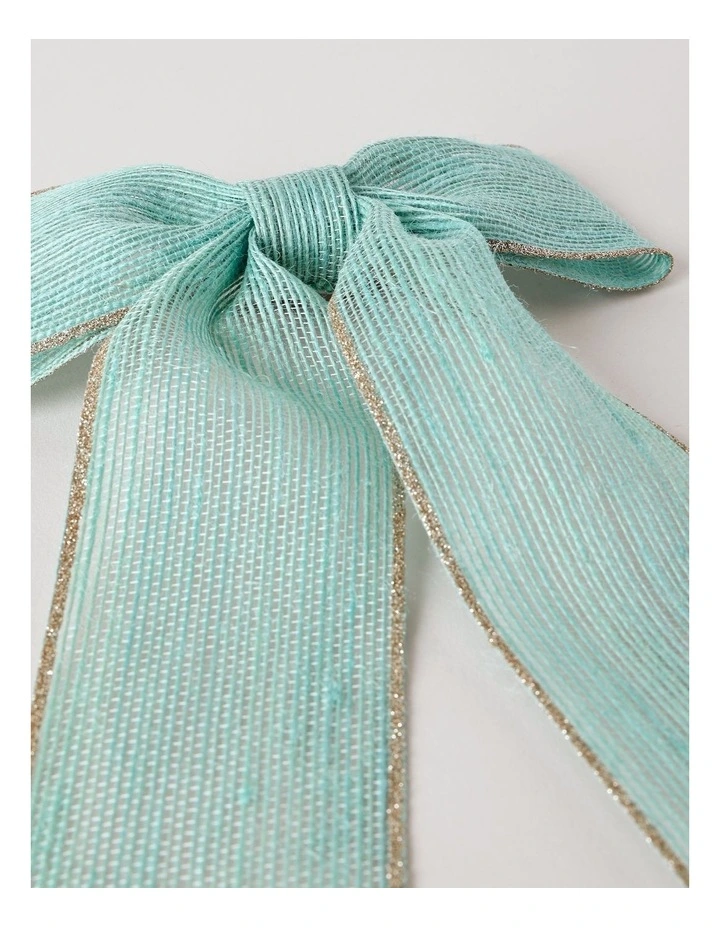 Eucalyptus Christmas Fabric Bow with Glitter Trim Clip 23cm in Blue image 3