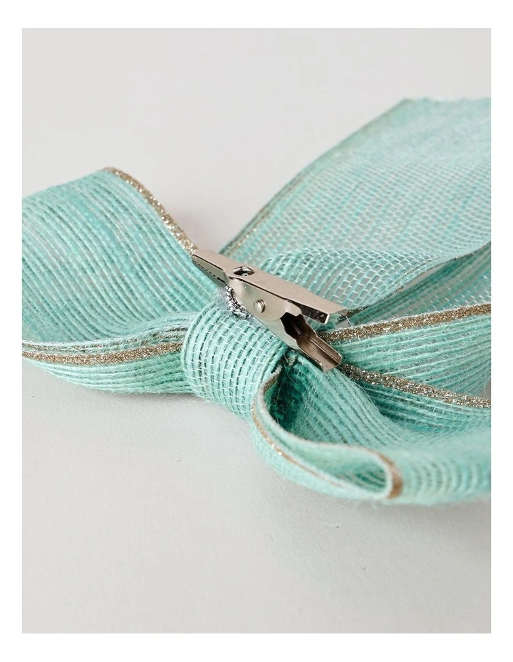 Eucalyptus Christmas Fabric Bow with Glitter Trim Clip 23cm in Blue image 4