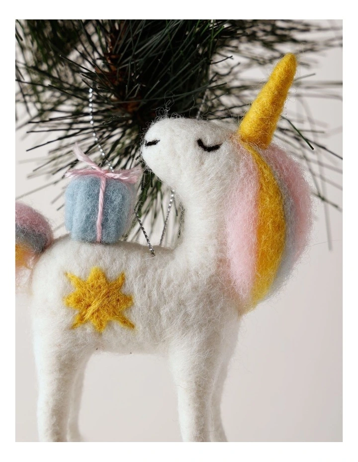 Candyland Christmas Unicorn Ornament 12cm in White image 2
