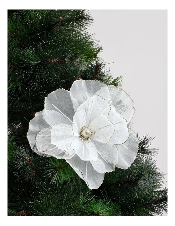 Harvest Christmas Camellia Organza Clip 26cm in White image 1