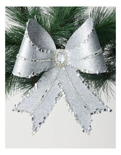 Luxe Christmas Plastic Oversized Bow Clip in Silver: 25cm