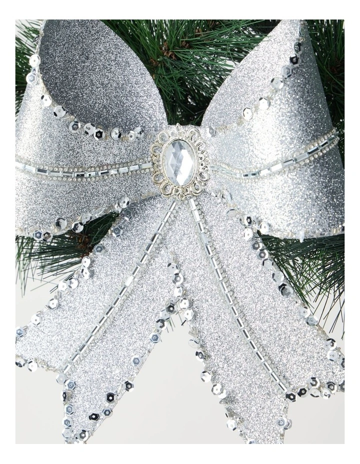 Luxe Christmas Plastic Oversized Bow Clip in Silver: 25cm image 2