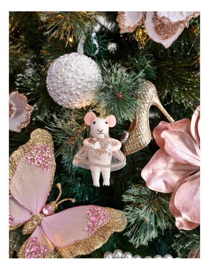 Luxe Christmas Felt Mouse Ornament with Tulle Skirt in White: 10.2cm image 2