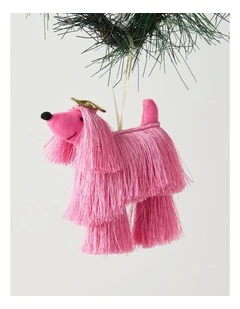 Nostalgia Christmas Fabric Shaggy Dog Ornament in Pink: 13cm