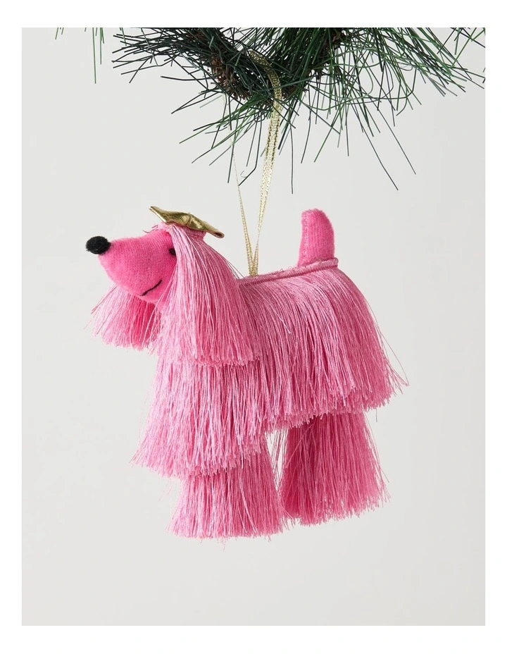 Nostalgia Christmas Fabric Shaggy Dog Ornament in Pink: 13cm image 1