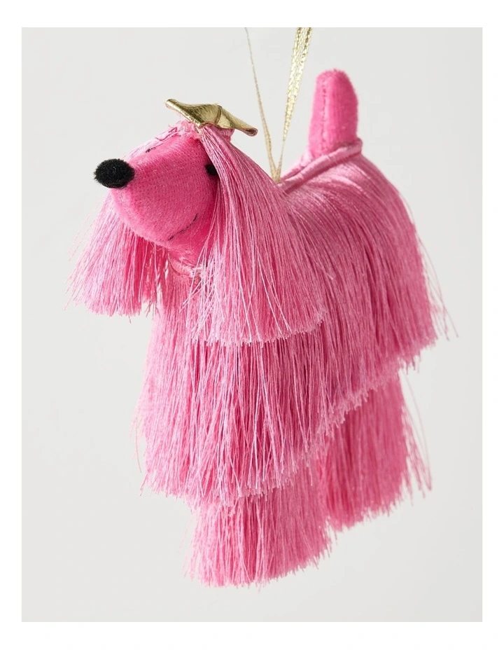 Nostalgia Christmas Fabric Shaggy Dog Ornament in Pink: 13cm image 3