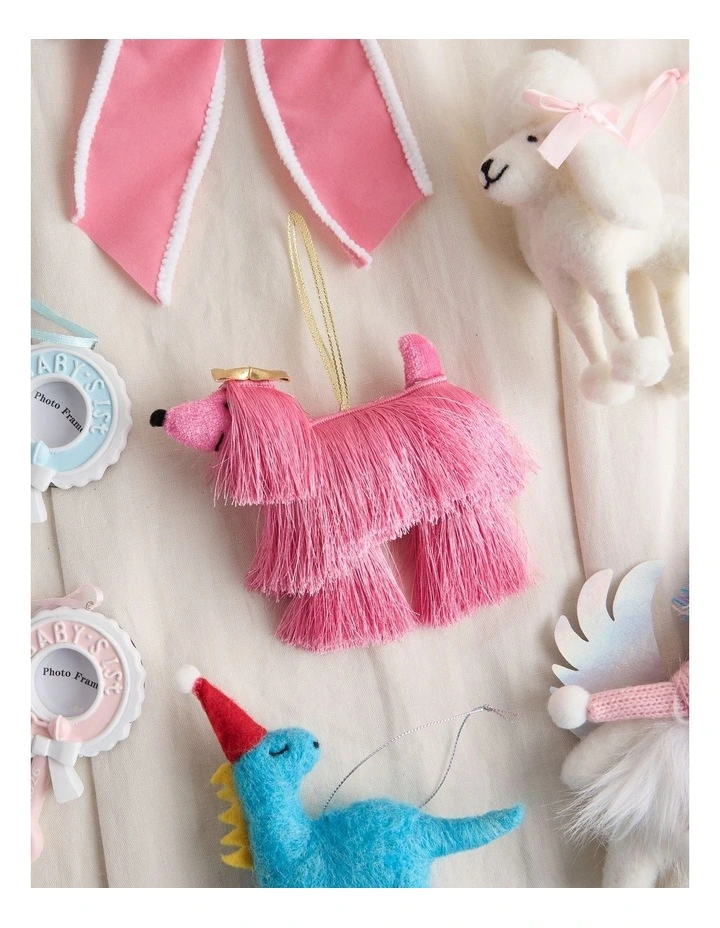 Nostalgia Christmas Fabric Shaggy Dog Ornament in Pink: 13cm image 4