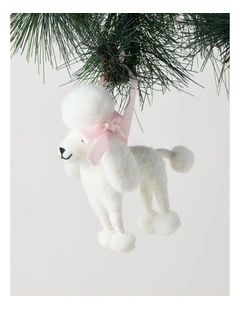 Nostalgia Christmas Felt Poodle Ornament in White: 12cm