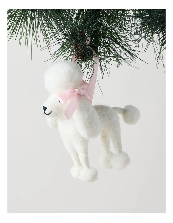 Nostalgia Christmas Felt Poodle Ornament in White: 12cm image 1
