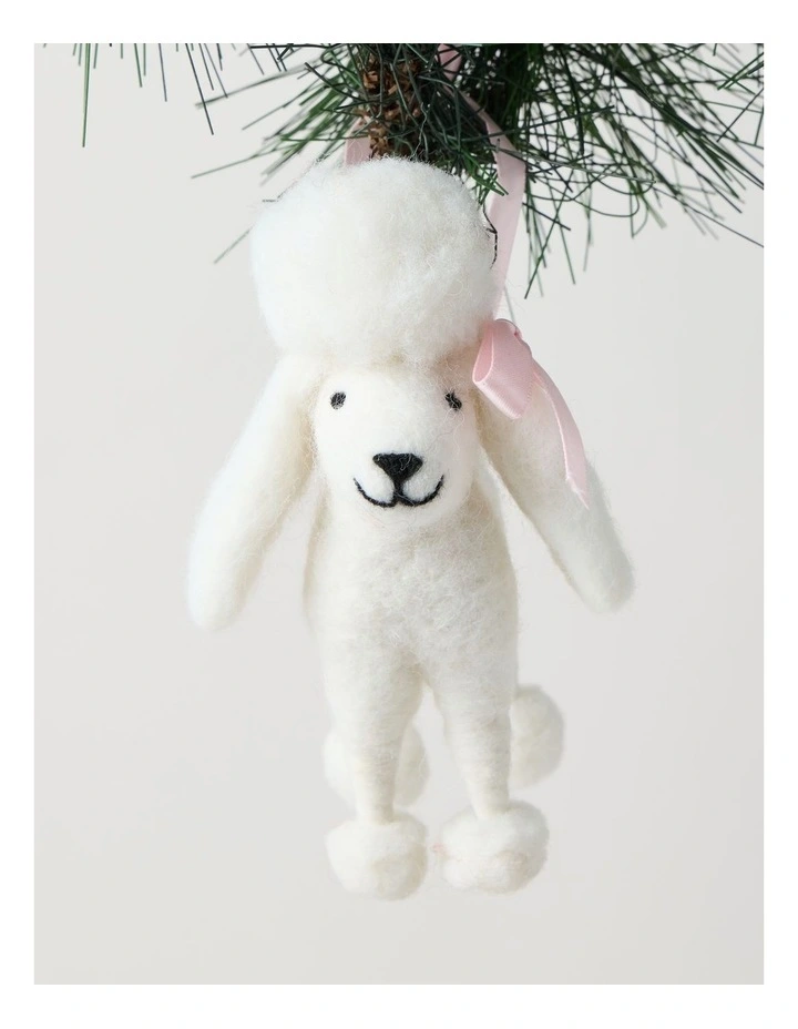 Nostalgia Christmas Felt Poodle Ornament in White: 12cm image 2